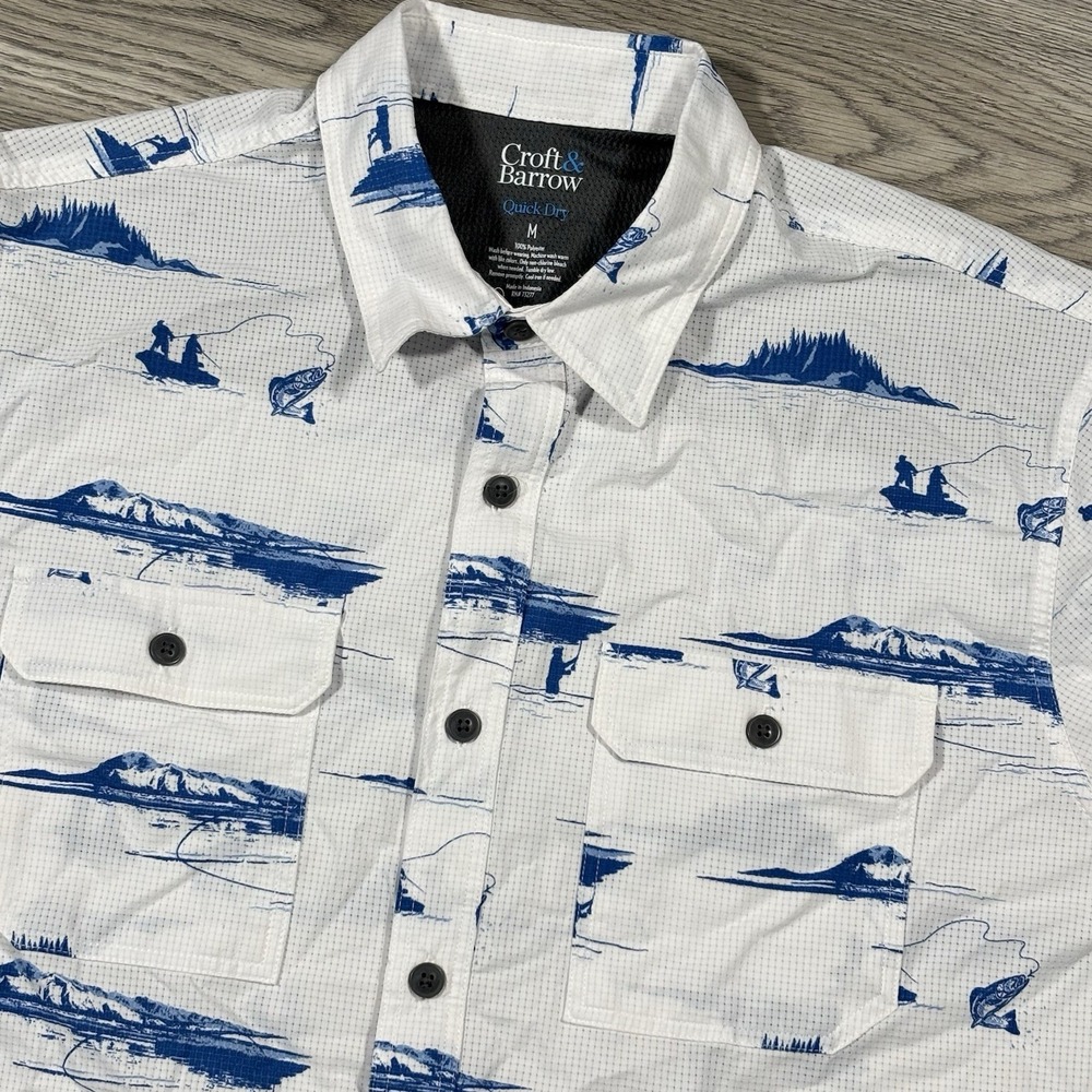 Croft & Barrow The Quick Dry Shirt Mens Medium White Blue Vented Fishing Wicking